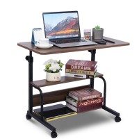 Portable Desk Small Desks For Small Spaces Laptop Table Brown Rolling Adjustable Desk On Wheels Mobile Couch Desk For Bedroom Home Office Computer Standing?Esk Student Desk With Storage 32X16 Inch