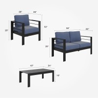 Solaste Outdoor Aluminum Furniture Set 4 Pieces Patio Sectional Chat Sofa Conversation Set With Table Black Frame And Blue Cus