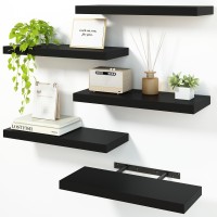 Fixwal 158In Floating Shelves For Wall Black Shelves Wall Mounted Shelf With Invisible Bracket For Bathroom Living Room Bedr