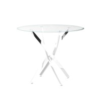 Pvillez 36 Round Glass Dining Table for 2, Modern Circle Glass Kitchen Table Tempered Glass Top Dining Table with Silver Stainless Steel Legs, Small Round Glass Dining Room Table Dinner Coffee Table