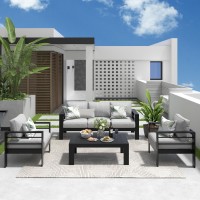 Solaste Aluminum Patio Furniture Set 4 Pcs Modern Outdoor Conversation Set Sectional Sofa With Upgrade Cushion And Coffee Table