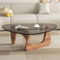 Midcentury Modern Coffee Table Triangle Glass Top Natural Wood Base Triangle Coffee Table For Living Room Patio Office Abstra