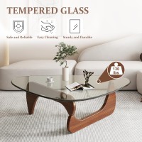 Midcentury Modern Coffee Table Triangle Glass Top Natural Wood Base Triangle Coffee Table For Living Room Patio Office Abstra