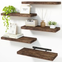 Fixwal 158In Floating Shelves For Wall Rustic Brown Shelves Wall Mounted Shelf With Invisible Bracket For Bathroom Living Roo