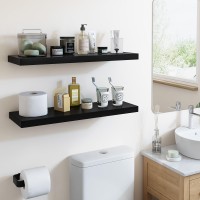 Fixwal 24In Floating Shelves For Wall Black Shelves Wall Mounted Shelf With Invisible Bracket For Bathroom Living Room Bedroo