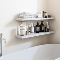 Fixwal 32In Floating Shelves For Wall White Shelves Wall Mounted Shelf With Invisible Bracket For Bathroom Living Room Bedroo