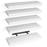 Fixwal 158In Floating Shelves For Wall White Shelves Wall Mounted Shelf With Invisible Bracket For Bathroom Living Room Bedr