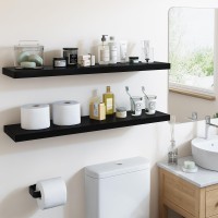 Fixwal 32In Floating Shelves For Wall Black Shelves Wall Mounted Shelf With Invisible Bracket For Bathroom Living Room Bedroo