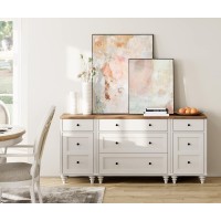 Wampat White Dresser For Bedroom With 5 Drawers And 2 Storage Cabinet, Mid Century Modern Kids Dressers With Wide Chest Of Drawers For Nursery, Nightstands With Charging Station For Living Room