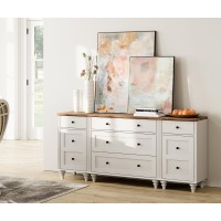 Wampat White Dresser For Bedroom With 5 Drawers And 2 Storage Cabinet, Mid Century Modern Kids Dressers With Wide Chest Of Drawers For Nursery, Nightstands With Charging Station For Living Room