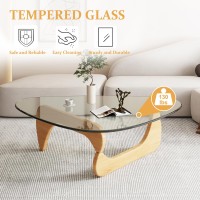 Triangle Glass Coffee Tablemidcentury Modern End Table Solid Wood Base And Vintage Tempered Transparent Glass Top Coffee Table