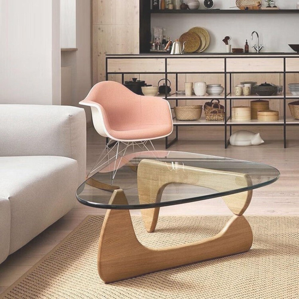 Coffee Tables For Living Room Triangle Glass Coffee Table With Wooden Base Midcentury Modern Abstract End Table For Study Roo