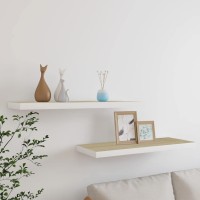 vidaXL Floating Wall Shelves Set Durable Honeycomb MDF Oak and White Invisible Mounting System 315x93x15