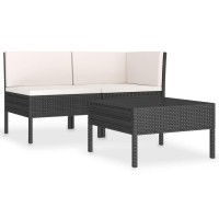 Vidaxl 3-Piece Patio Lounge Set - Black Poly Rattan Outdoor Furniture With Cream White Cushions, Weather-Resistant Sofa And Coffee Table