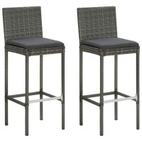 Vidaxl Garden Bar Stools With Cushions (2 Pcs Set) - Outdoor Is High-Top Stools With Uv-Resistant Poly Rattan Frames And Removable Cushion Covers - Gray & Anthracite Color Combo.