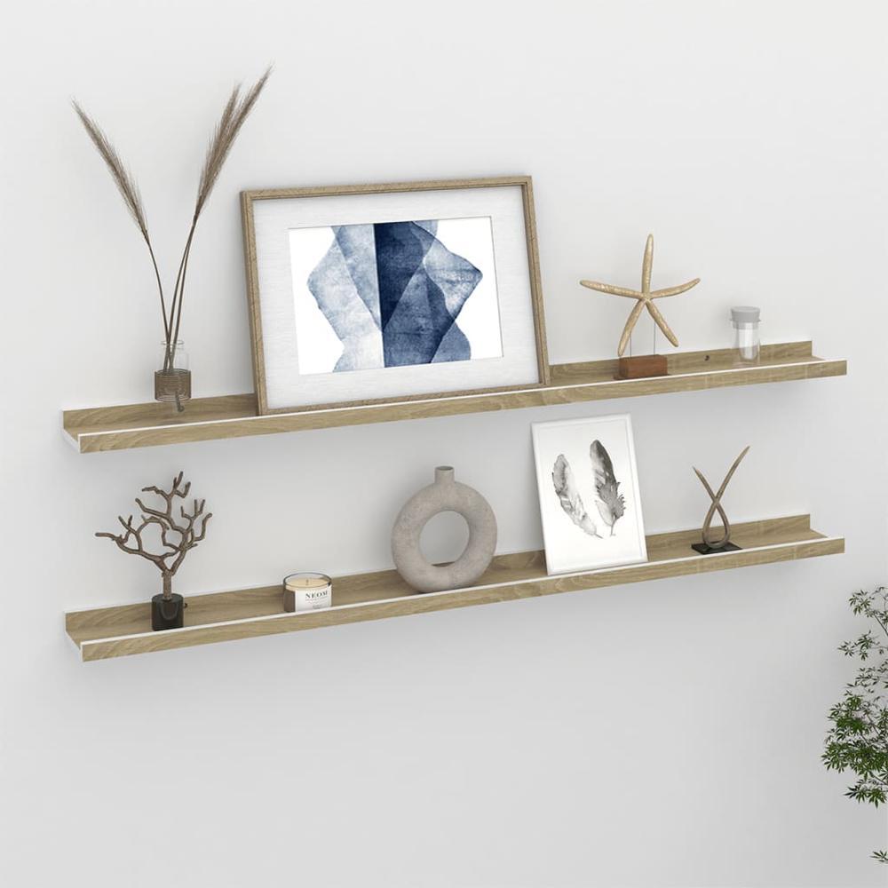 vidaXL Wall Shelves 2 pcs White and Sonoma Oak 394x35x12