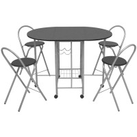 Vidaxl 5-Piece Folding Dining Set - Sleek Black Mdf With Iron Frame - Compact Kitchen And Dining Room Furniture - Includes Table And 4 Chairs - Modern Design