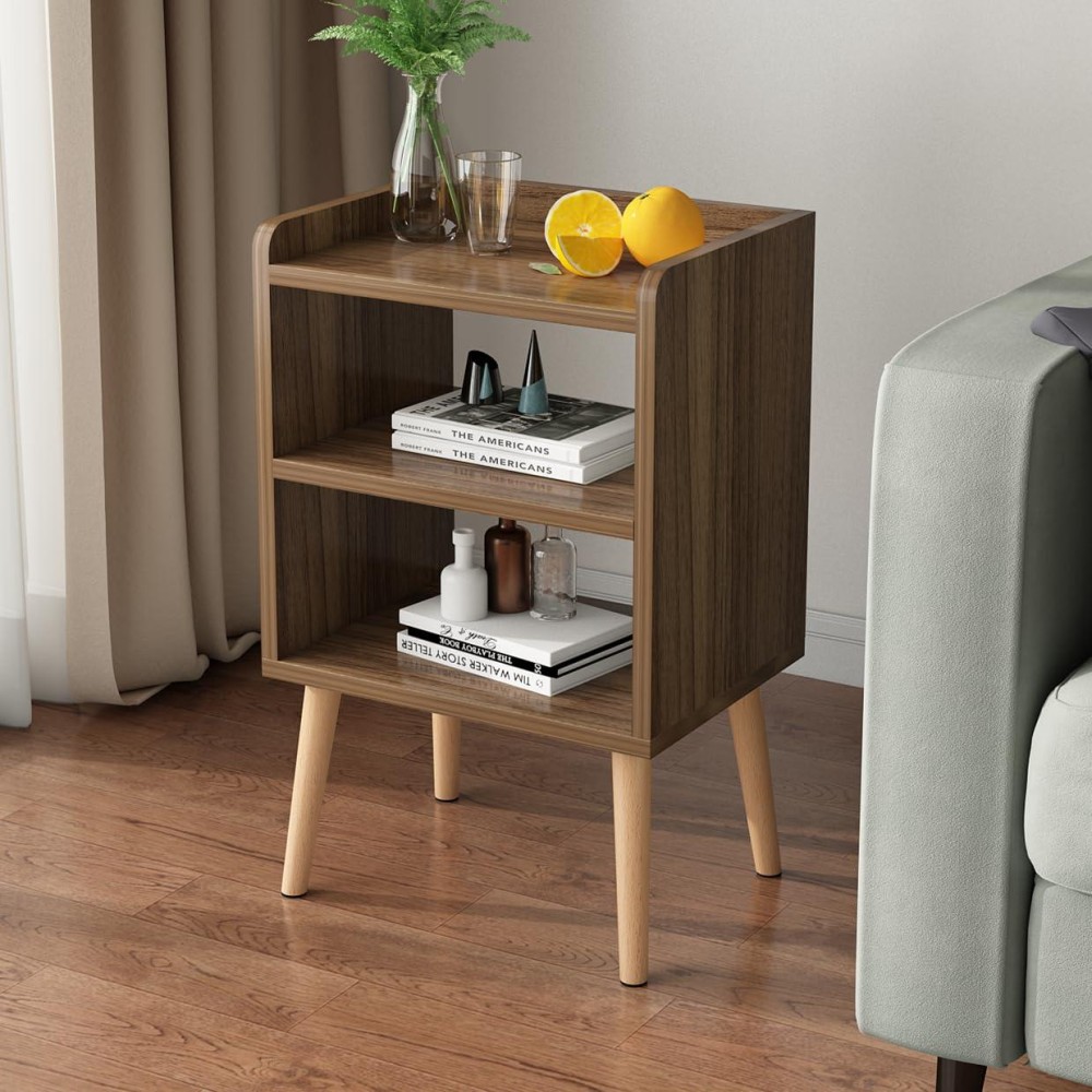 Lucknock Nightstand, Mid-Century Modern Bedside Tables With Storage Shelf, Minimalist And Practical End Side Table, Fashion Bedroom Furniture, Walnut.