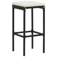 Vidaxl Modern Bar Stools Set Of 6 - Black Poly Rattan Stools With Cushions - Weather-Resistant, Comfortable Seating For Indoor/Outdoor Use, Restaurant Or Home