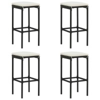 Vidaxl Bar Stools With Cushions 4 Pcs - Modern Style, Black Poly Rattan & Steel Frame, Weather Resistant, Comfortable Seat With Footrest, Easy Maintenance, Suitable For Indoor And Outdoor Use