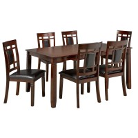 Cosmic Homes 7 Pc Dining Room Table With Chairs For 6 Grid Design Back Solid Wood Dining Table Set For 6 | Comfortable Dinner Table For 6 | Brown Kitchen Dining Table Set For 6