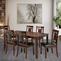 Cosmic Homes 7 Pc Dining Room Table With Chairs For 6 Grid Design Back Solid Wood Dining Table Set For 6 | Comfortable Dinner Table For 6 | Brown Kitchen Dining Table Set For 6