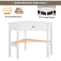 Silkydry Corner Computer Desk, Space-Saving Corner Table With Drawer & Shelves, Home Office 90 Triangle Corner Workstation, Modern Makeup Vanity Table, Small Corner Desk For Small Spaces (White)