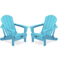 Serwall Folding Adirondack Chair Weather Resistant Patio Chair Outdoor Chairs Painted Adirondack Chairs Set Of 2 Aruba Blue