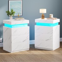 Bthfst Led Nightstands Set Of 2 Night Stands For Bedroom Nightstand With Charging Station And Sliding Top Bedside Table With Dra