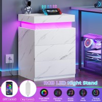 Bthfst Led Nightstands Set Of 2 Night Stands For Bedroom Nightstand With Charging Station And Sliding Top Bedside Table With Dra