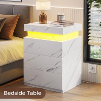 Bthfst Led Nightstands Set Of 2 Night Stands For Bedroom Nightstand With Charging Station And Sliding Top Bedside Table With Dra