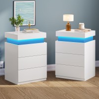 Bthfst Led Nightstands Set Of 2 Night Stands For Bedrooms Set Of 2 Nightstand With Charging Station And Sliding Top Bedside Tabl