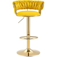 Kakotito 360?Velvet Swivel Bar Stools With Low Back & Footrest, Adjustable Counter Barstools, Silver Bar Stool (Set Of 2 - Silver Version, Yellow)