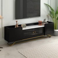 Merax Sleek Design Tv Stand With Fluted Glass And Gold Frame Base Contemporary Entertainment Center For Television Up To 65