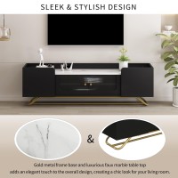 Merax Sleek Design Tv Stand With Fluted Glass And Gold Frame Base Contemporary Entertainment Center For Television Up To 65