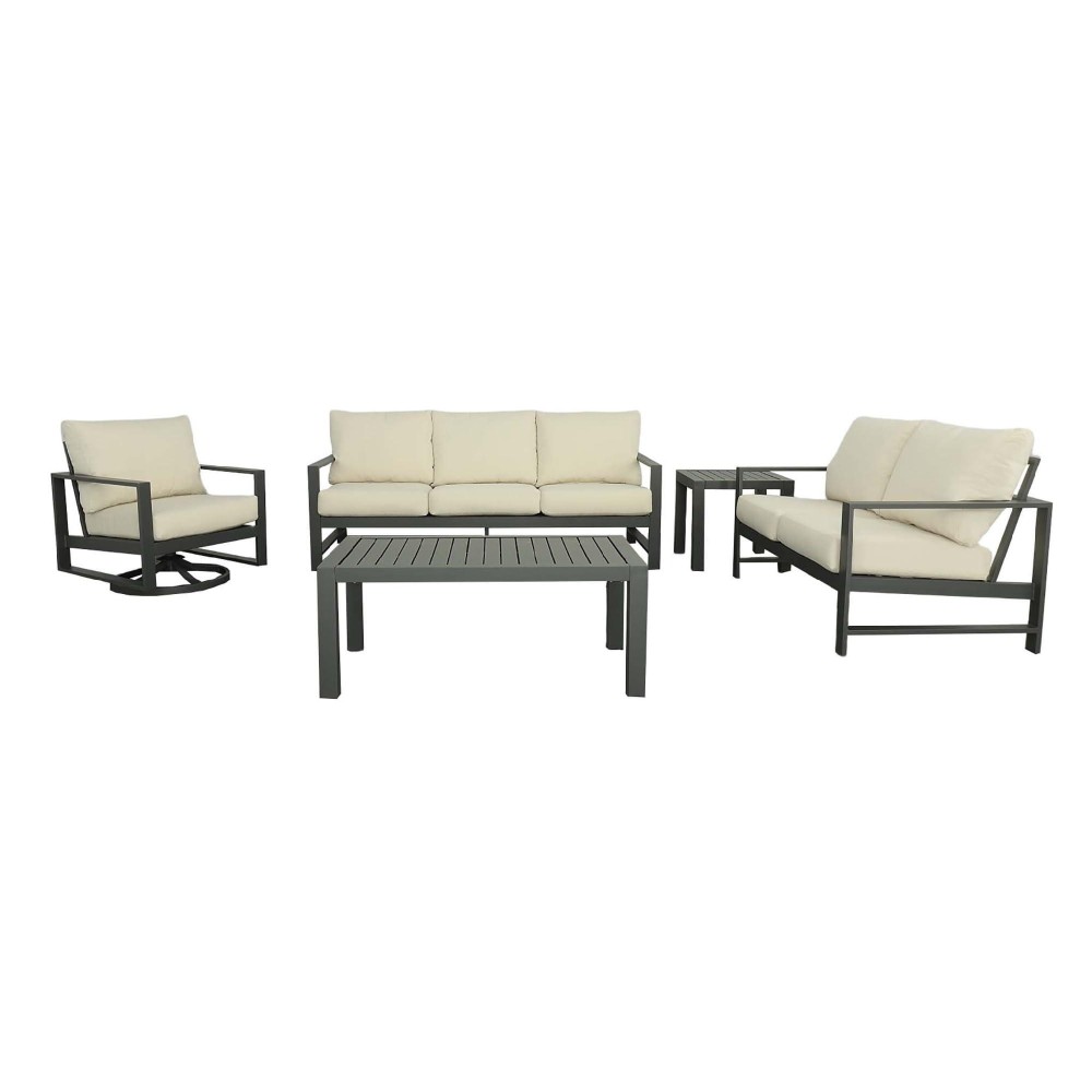 Progressive Furniture I732-Swset Edgewater Outdoor Seating Set Aluminum Oyster Fabric, Gray/Beige