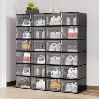 Yitahome Xl 24 Pack Shoe Box Fit Up To Us Size 15 Stackable Shoe Storage Bins Shoe Rack Organizer Boxes Plastic Shoe Drawers