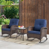 Belord 7 Piece Outdoor Patio Furniture Sets With Rocking Chairs  Wicker Loveseat Conversation Sets For Patio Deck Backyard Poolside  Blue Cushion