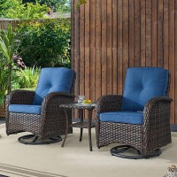 Belord 7 Piece Outdoor Patio Wicker Furniture Sets With Swivel Rocker Chairs  Rattan Loveseat Conversation Sets For Patio Deck Backyard Poolside  Blue Cushion