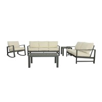 Progressive Furniture I732-Rkset Edgewater Outdoor Seating Set Aluminum/Oyster Fabric, Gray/Beige
