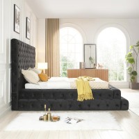 Velvet King Bed with Deep Button Tufting in Black