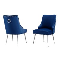 Navy blue chairs with silver base and nail head trim SET OF 2