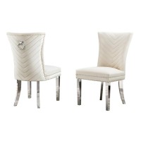 Cream velvet side chairs with silver base SET of 2