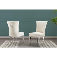 Cream velvet side chairs with silver base SET of 2