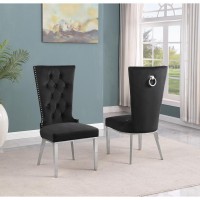 Black velvet side chair with silver stainless steel base SET OF 2