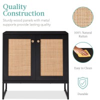 Best Choice Products 2-Door Rattan Storage Cabinet, Accent Furniture, Multifunctional Cupboard For Living Room, Hallway, Kitchen, Sideboard, Buffet Table W/Non-Scratch Foot Pads - Black