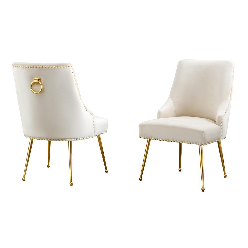 Cream chairs with gold base and nail head trim SET OF 2