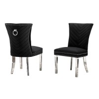 Black velvet side chairs with silver base SET OF 2