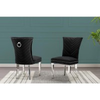 Black velvet side chairs with silver base SET OF 2