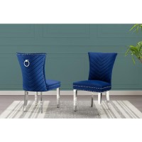 Navy blue velvet side chairs with silver base SET OF 2